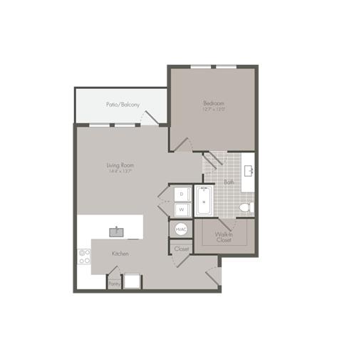 Floor plan for 1 bed, 1 bath, 811 sqft